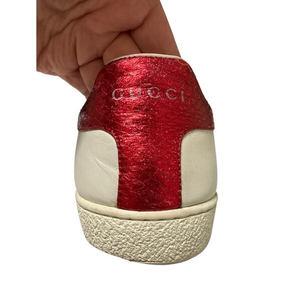 Gucci Ace Web Heart Leather Sneakers White Red Green Size 37.5 / US 7.5 - Picture 6 of 14